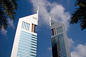 Emirates Towers under clouded sky, Dubai, UAE, United Arab Emirates, Middle East, Asia