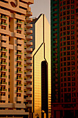 Moderne Hochhäuser im Abendlicht, Dubai, VAE, Vereinigte Arabische Emirate, Vorderasien, Asien