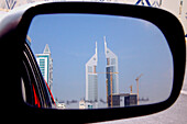 Dubai in rear view mirror, Dubai, UAE