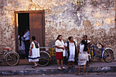 Street scene with Mayan women, Oxkutzcab, Yucatan, Yucatan, Mexico
