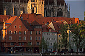 Häuser am Donauufer, Dom, Regensburg, Bayern, Deutschland, Europa