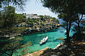Cala Pi bay with sailing boats, Southwest coast, Mallorca, Balearic Islands, Spain, Europe