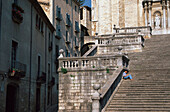 90-stufige Freitreppe, Kathedrale, Altstadt, Girona, Katalonien, Spanien, Europa