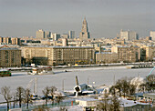 Panoramic view from ferris view over Moscow and Gorki Park, Moscow, Russia