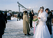 Braut mit Blumenstrauß, Hochzeit, Sperlingsberge, Moskau, Russland