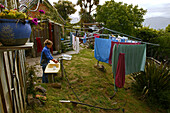 Onuku Farm hostel, Akaroa, Washing line, Onuku Farm Hostel, accommodation, South Island, Waesche, draußen vor Onuku Farm Hostel, backpacker hostel