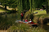 Punting on Avon River, Christchurch, Punt, boat for tourists in Christchurch, South Island, Gondel, gondolier, Avon River