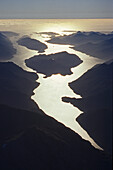 Aerial view of Dusky Sound fiord at Fiordland National Park, West Coast, South Island, New Zealand, Oceania