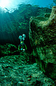 Flusstauchen in der Traun, Scuba diving in a fresh, Scuba diving in a freshwater river, scuba diver, traun