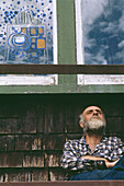 Portrait, Hundertwasser, Bay of Islands, Friedenreich Hundertwasser und sein Haus in Bay of Islands, Nordinsel, Neuseeland