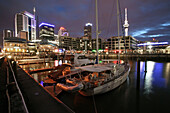 Viaduct Harbour, skyline, Auckland, NZ, Evening light, Viaduct Harbour, waterfront central Auckland, TV tower