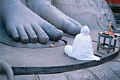 Füsse der 17m überlebensgroßen Sri Gometeshwara Statue, Jainistischer Heiliger, Sravanabelagola, Karnataka, Indien