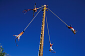 Voladores de Papantia, acrobats hanging on ropes on a fun fair, Veracruz, Mexico, America