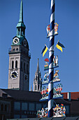 Maypole at Viktualienmarkt, Munich, Bavaria, Germany, Europe
