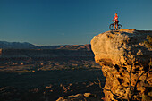 Woman on a mountainbike tour, admiring the views, Gooseberry Trail, Zion National Park, Springdale, Utah, USA