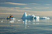 Fishing boat driving over the sea, Ilulissat, Greenland