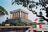 Ho Chi Minh Mausoleum with vietnamese Flag, Hanoi, Vietnam