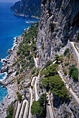 Via Krupp, Blick auf Serpentinenstrasse an der Felsküste, Capri, Italien, Europa