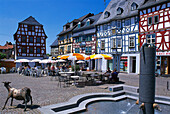 Street cafes on market square, Bad Camberg, Taunus, Hesse, Germany, Europe