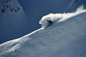 Snowboarder at descent, Lech, Arlberg, Austria, Europe