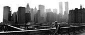 New York City, Brooklyn Bridge, skyline with World, USA, New York City, Skyline, World Trade Center, WTC, RadfahrerEnglish:, USA, skyline with World Trade Center