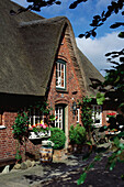 Thatched roof house, Boldixum, Foehr Island, Northern Frisia, Schleswig-Holstein, Germany