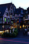 Half timbered houses in the old town of Colmar, square at the Grand Rue, Colmar, Alsace, France