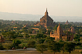 Sunset over the temples of Bagan, Pferdekutschen, Abendstimmung Pagan, Ruinenfeld von tausenden Pagoden, Weltkulturerbe