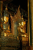 Buddhas, Nga Phe Kyaung, Inle Lake, Nga Phe Monastery, Inle-See, bekannt als Kloster der springenden Katzen, aeltestes Kloster im See, oldest monastery on the lake, Budhhas are from different styles