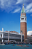 St- Marks square and St. Marks tower under clouded sky, Venice, Veneto, Italy, Europa