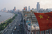 Flag of China, above the Bund, Shanghai, China
