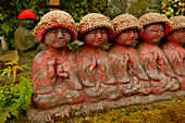 Jizo-figures with woolly hats, Remembrance of the souls of unborn childs Hase Kannon Temple, Kamakura, Japan
