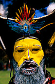 Eingeborener mit gelb bemalten Gesicht, Portrait, Huli Sing Sing Fest, Mt Hagen, Eastern Highlands, Papua Neuiguinea, Melanesien