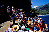 Tourists, Leave Boat, Omoa, Fatu Hiva, Marquesas French Polynesia, South Pacific