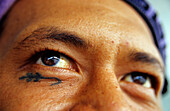 Detail of a man's face, Ua Pou, Marquesas, French Polynesia