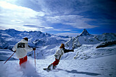 Snoboarder und Skifahrer, Zermatt Schweiz