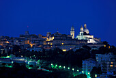 The town of Macerata with its cathedral at night, Macerata, Marche, Italy