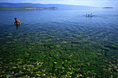 Swimmers in Lake Baikal, Lake Baikal, Siberia Russia