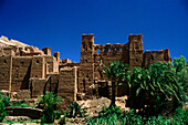 Ait Benhaddou fort under blue sky, Ait Benhaddou, Morocco, Africa