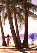 Boracay beach and outrigger, Boracay Island, Philippines