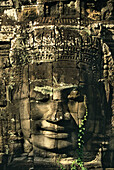 Buddha Gesicht, aus Stein gemeißelt, Bayon Tempel, Angkor, Siem Raep, Kambodscha, Asia