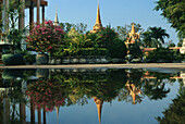 Inside the Royal Palace rain puddle reflection, , Phnom Penh, Cambodia Asia