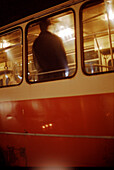 Person in tramway, Istanbul, Turkey