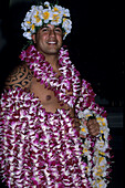 Man with Flower Leis, Sheraton Royal Hawaiian Hotel, Honolulu, Oahu, Hawaii, USA