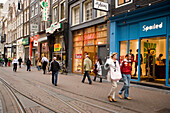 People, Shopping Street, Leidsestraat, People walking through shopping street, Leidsestraat, Amsterdam, Holland, Netherlands