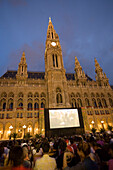 Open-air cinema during music film festival in front of city hall, Vienna, Austria