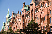 Brick-lined building of the Speicherstadt, Brick-lined building of the Speicherstadt at the harbour, Hamburg, Germany