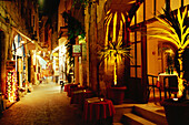 Old-town alley at night, Chania, Crete, Greece