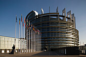 Flags in front of the European Parliament, Flags in front of the European Parliament, Strasbourg, Alsace, France