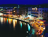 Restaurants, Hafenpromenade, Venezianischer Hafen, Chania, Kreta, Griechenland